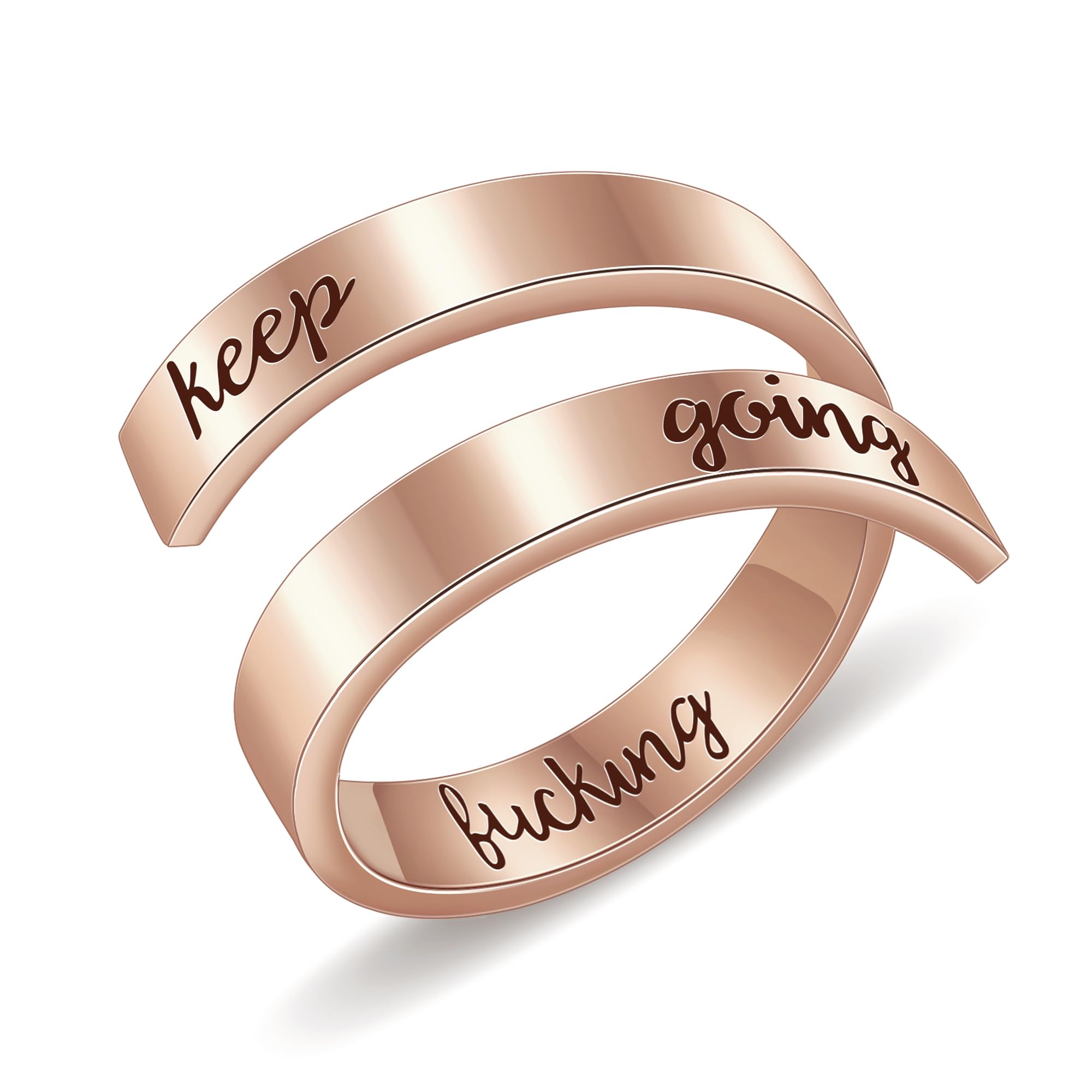 Anillo de plata con texto en inglés Keep Going, anillos inspiradores de acero inoxidable, tamaño grabado, bandas ajustables para estimulación de personalidad genial para mujeres y hombres,
