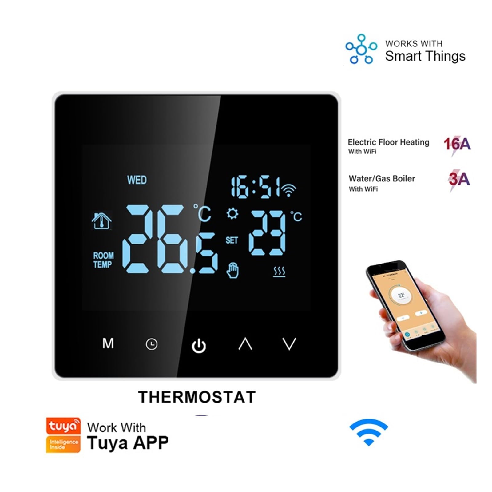Inteligentny termostat Wifi elektryczne ogrzewanie podłogowe woda/kocioł gazowy LCD cyfrowa kontrola temperatury dotykowej(WiFi ElectricHeating)