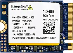Kingston SSD M.2 2230 PCIe Gen 4.0x4 NVMe OM3SGP41024K2-A00 de 1 TB compatível com mini PCs Steam Deck Surface Ally de até 7000 MB/s