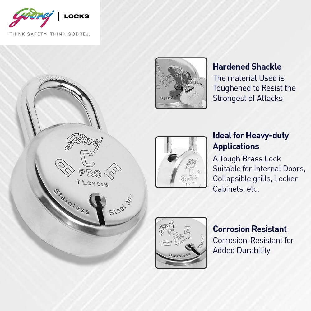 Godrej Ace Pro 7 levers Round Padlock with 3 Keys, Stainless Steel Body Lock for Main Door (Silver, Pack of1) — Amazon image 7