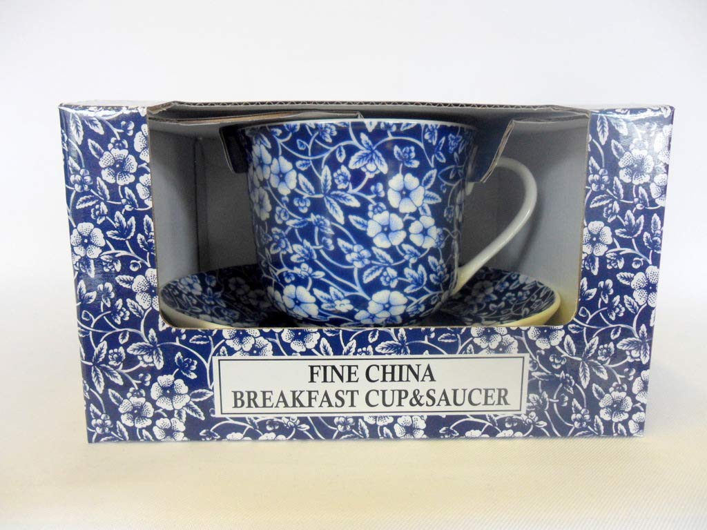 Gift Boxed Jumbo Cup and saucer in blue victorian calico chintz