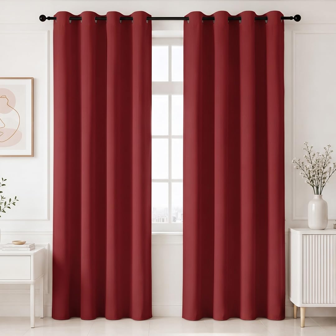 HOMEMONDE 100% True Blackout Long Door Curtains 8 Feet Pack of 2 - Curtain for Living Room, Bedroom, Office, 96L Inch x 46 Inch - (Maroon, 243 x 118 CM)