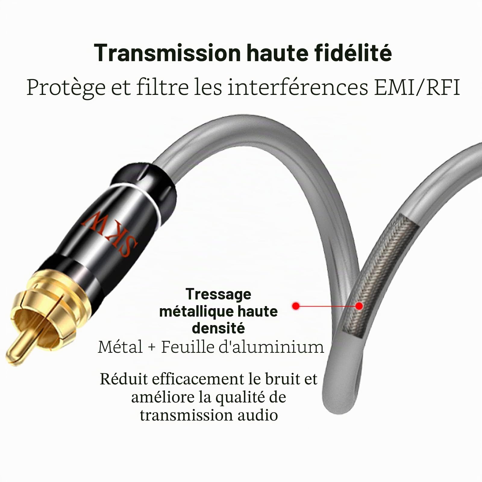 SKW Câble RCA Audio stéréo analogique - Câble 2RCA mâles vers 2RCA mâles, Cuivre OFC, Blindage, Compatible avec Lecteur DVD, Platine CD, Haut Parleur, Home Cinéma Chaîne HiFi - 0.5m