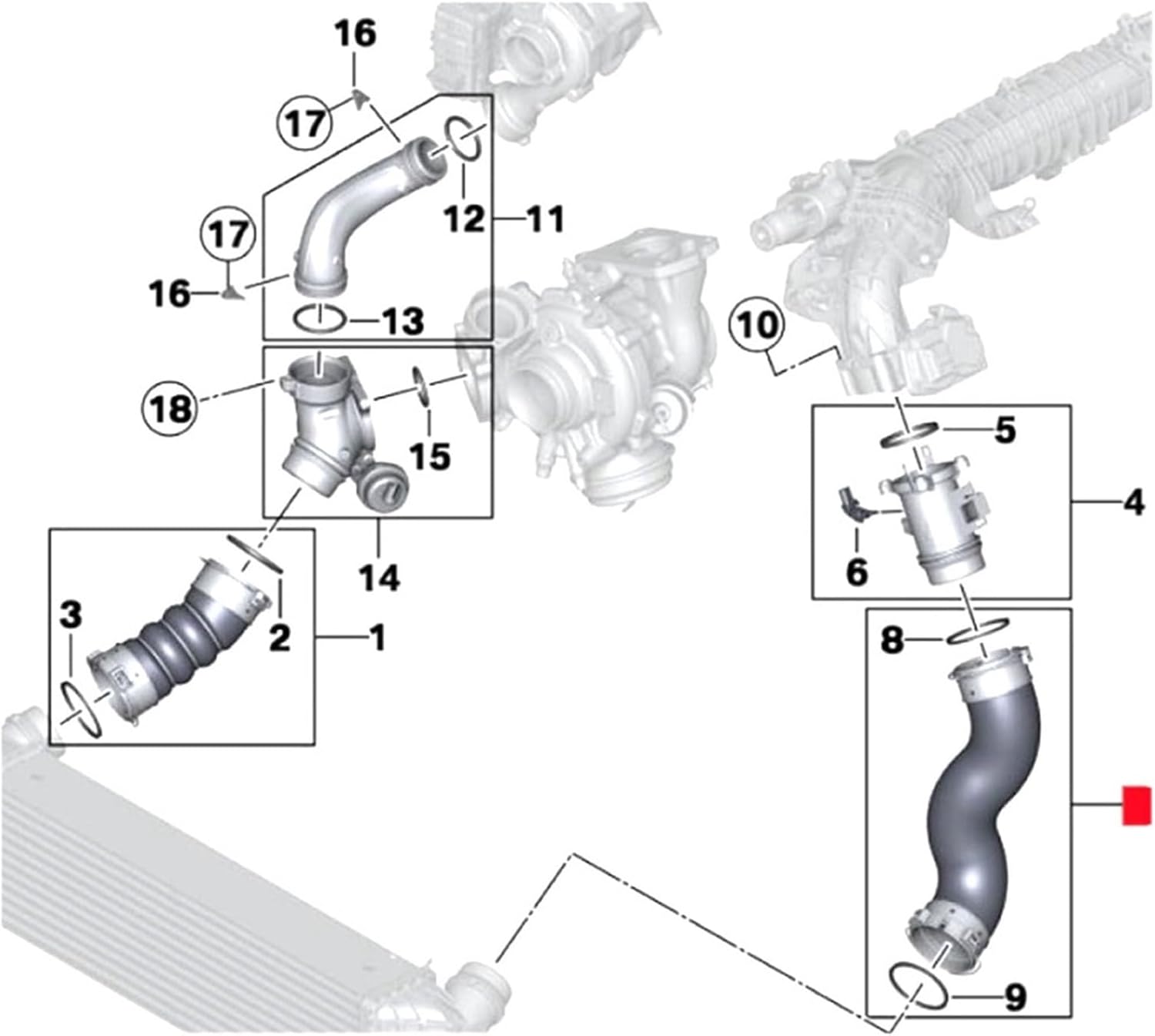 Engine Intercooler Hose Boost Air Intake Hose Compatible With BMW X5 F15 X6 F16 Turbocharger Air Pipe 11617823237