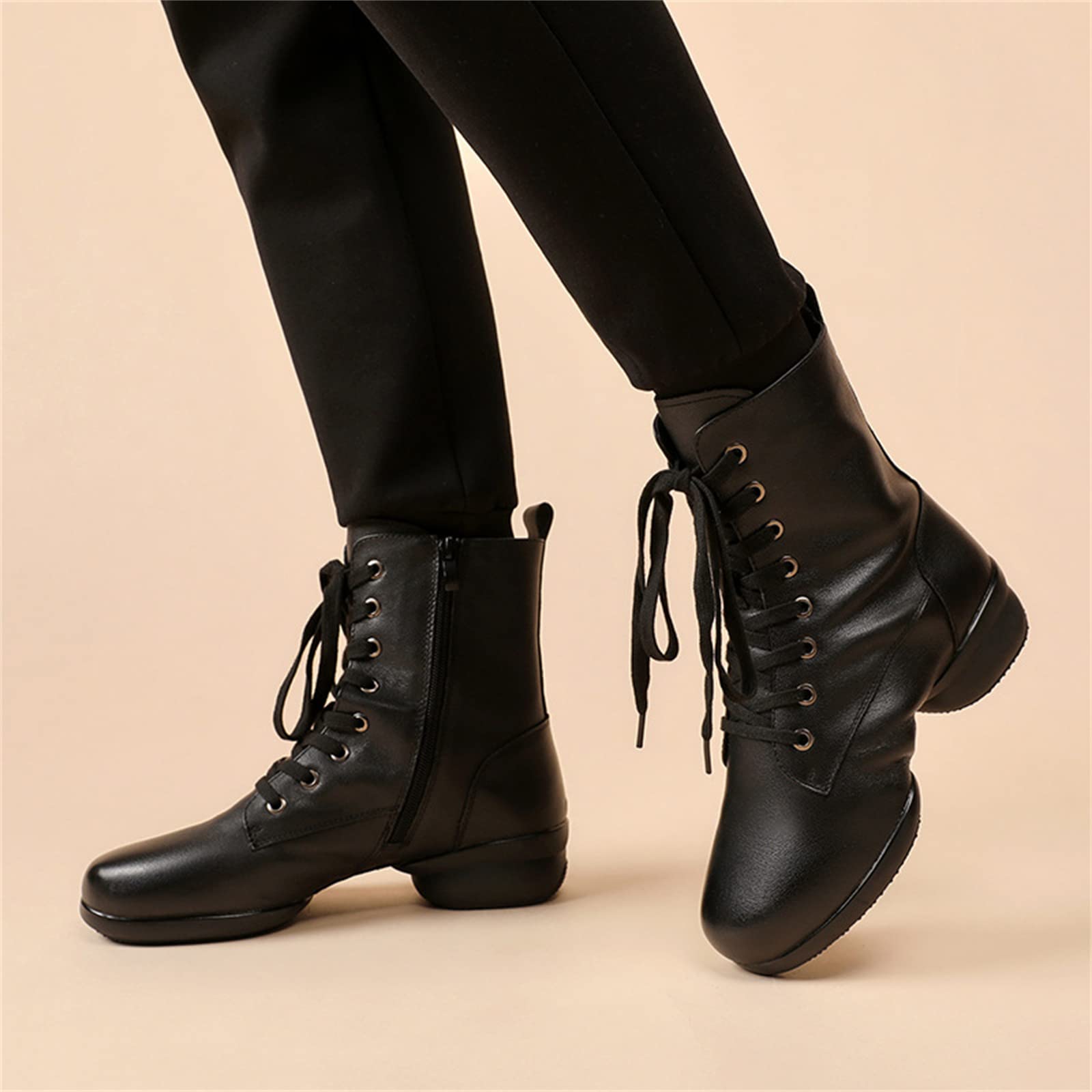 Botas de Baile Latino Moderno para Hombres con Suela Dividida Cuero Cremallera Lateral Tacón Bajo