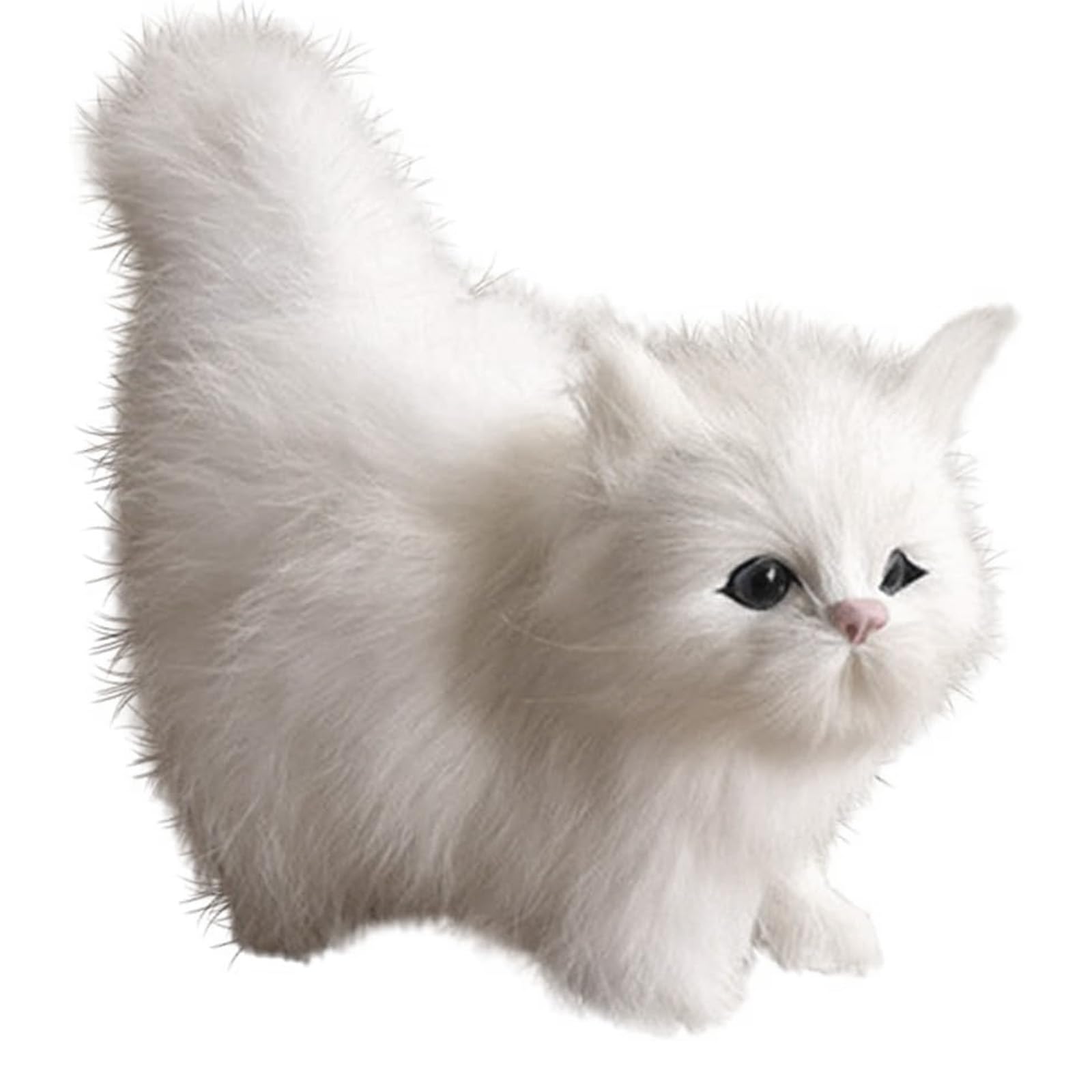 NASSMOSSE Realistic Cat Cute Standing Cat Plush Simulated Artificial Faux Fur Doll Decorative Detailed Photography Prop, White