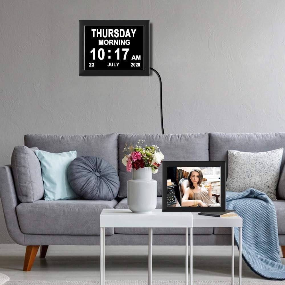Despertador digital de 8 pulgadas con ajuste automático de brillo, despertador silencioso con pantalla LCD con humedad y temperatura para adultos y niños y enfermedad de Alzheimer (8 pulgadas