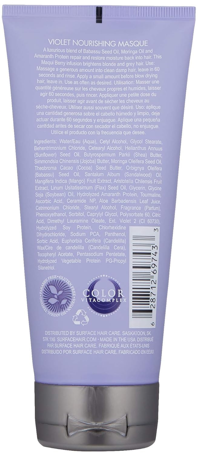 SURFACE Hair Pure Blonde Violet Nourishing Masque - Tones, Brightens & Protects Hair - 6 fl oz