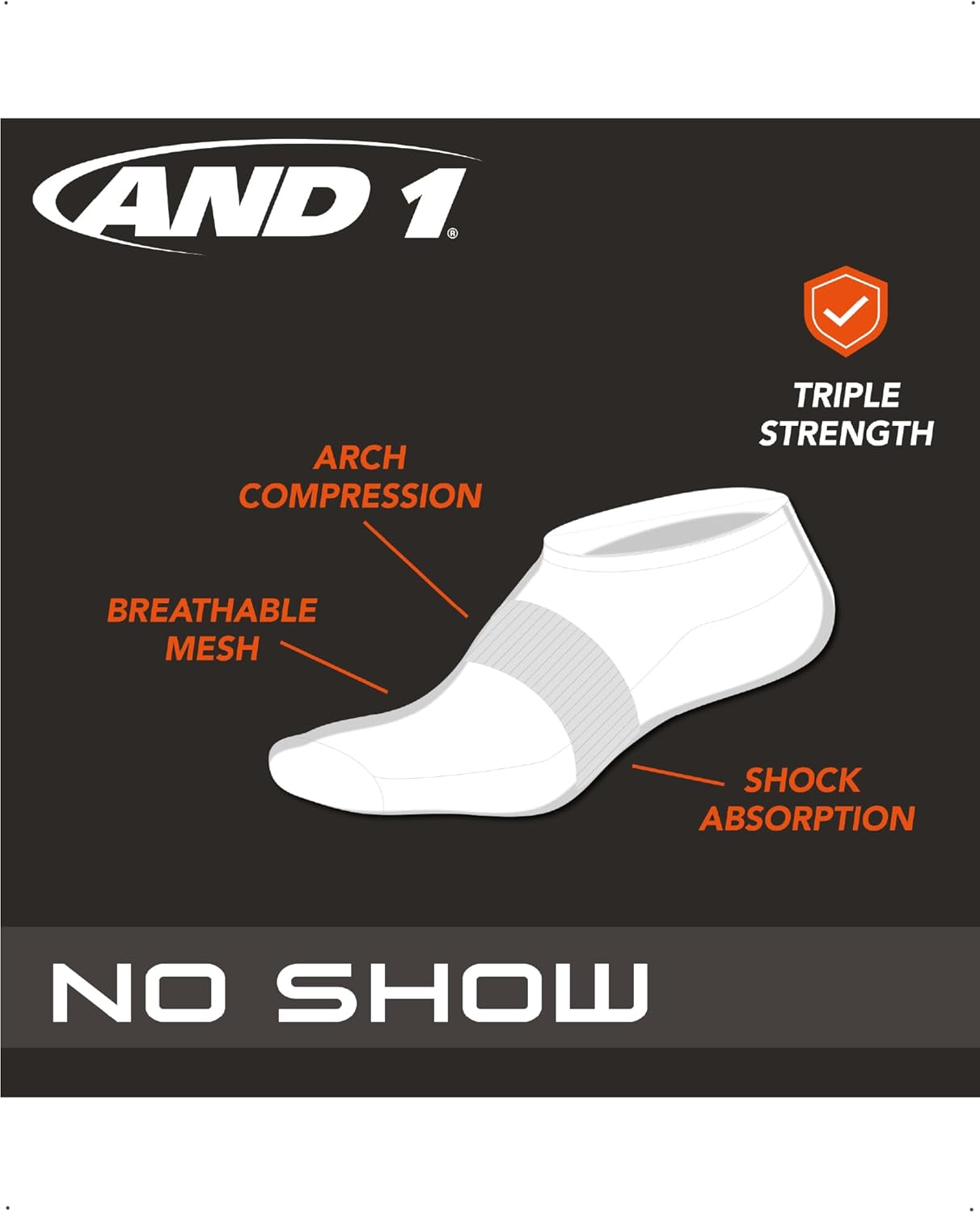 AND1 Mens No Show Socks - 12 Pack Performance Stretch Athletic Compression Socks for Men - Sports Low Cut Socks (6-12.5) - Image 3