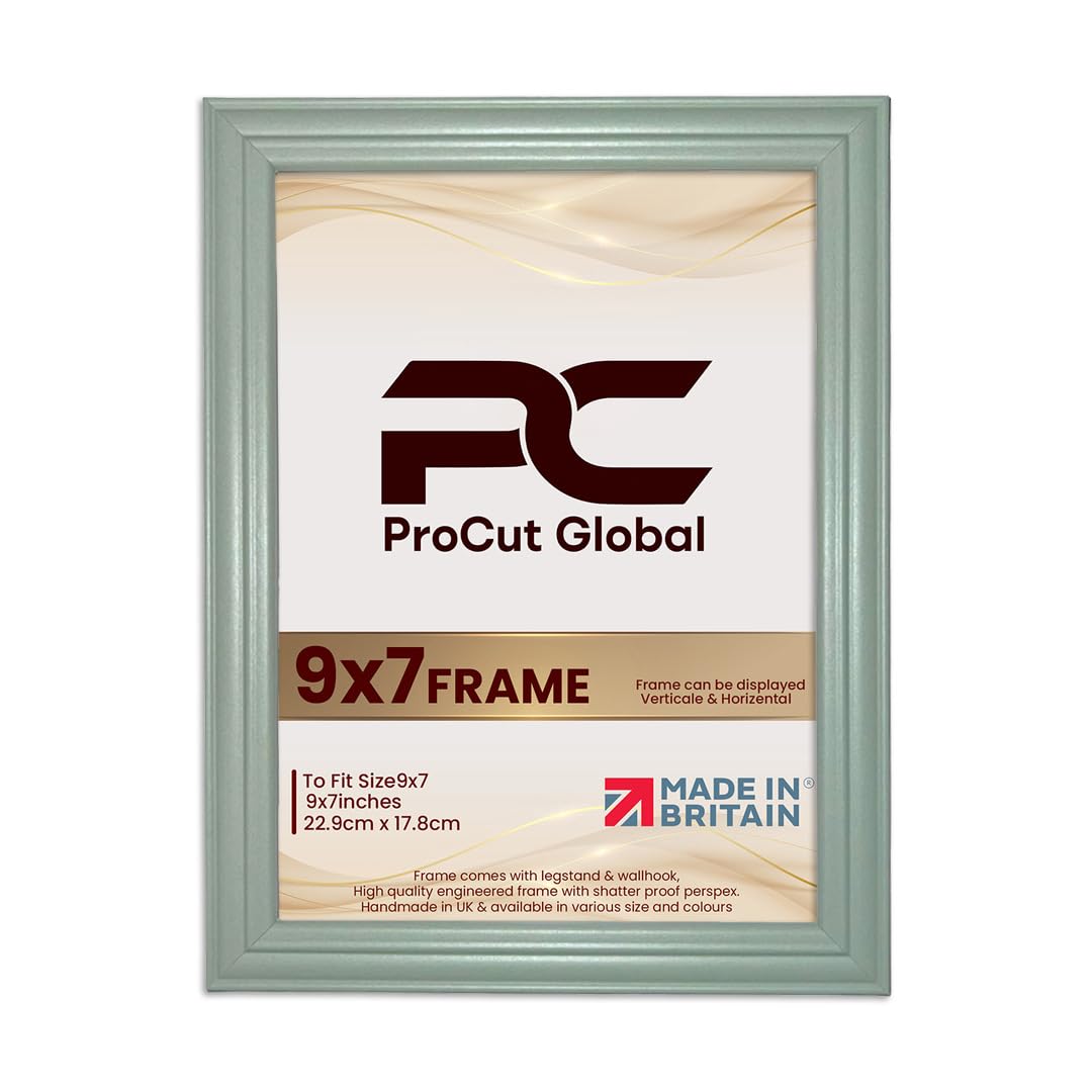 Procut Global 9x7 Green Picture Frames - Classic Wooden Photo Frame with Shatterproof Perspex for Wall or Tabletop - Perfect for Posters, Certificates & Prints - Sizes & Colors Available