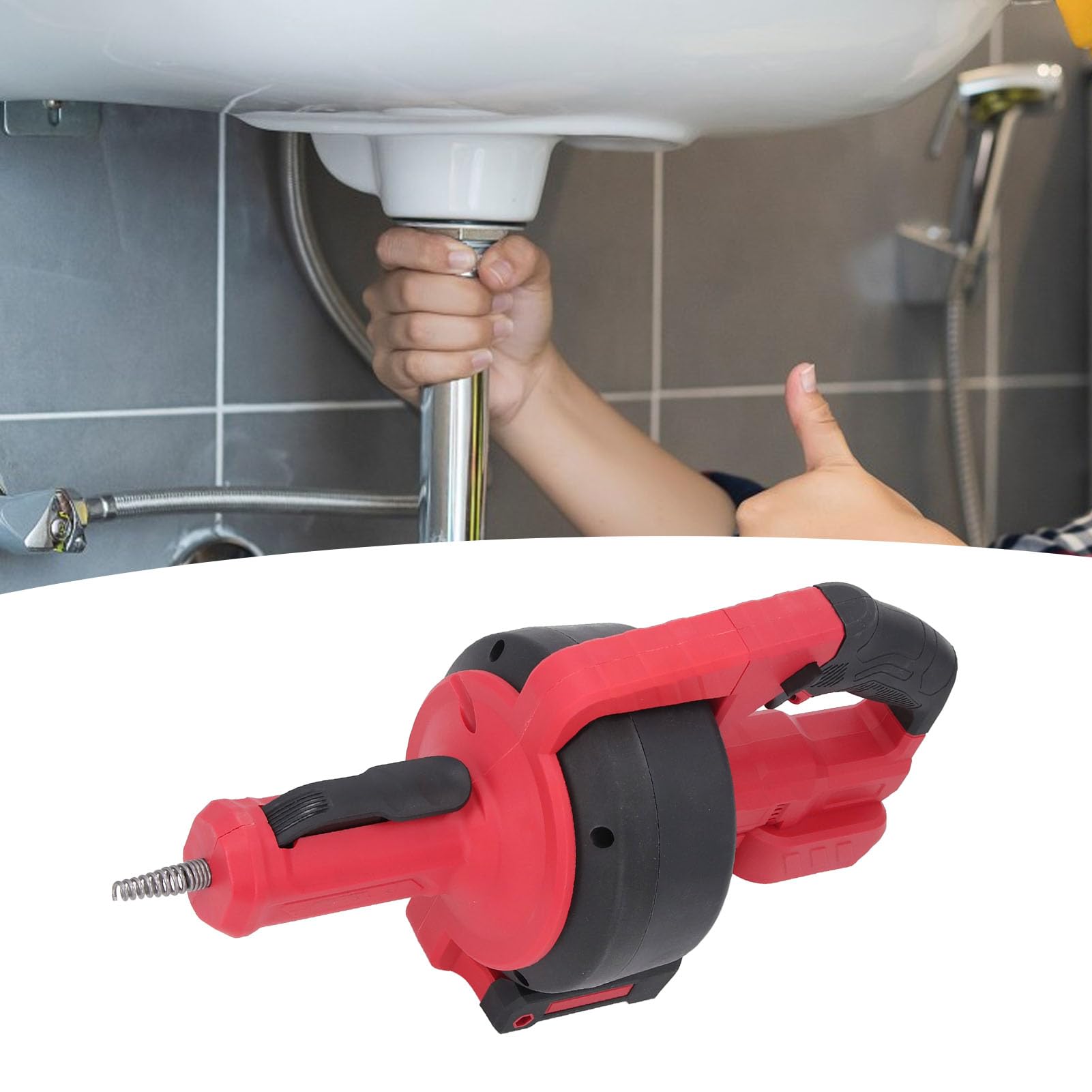 Greensen Desenredador Eléctrico para Tuberías 3/4"–2", Máquina de Desatascamiento con Batería de Litio, Herramienta de Fontanería para Drenaje y Limpieza de Cañerías, Rojo