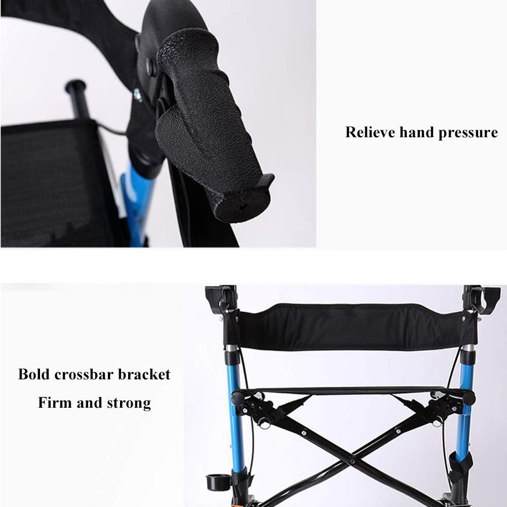 Andador para ancianos, plegable, carrito de la compra, de aluminio, con cuatro ruedas, asiento de ayuda para caminar con respaldo, cesta de la compra de altura ajustable, interesante