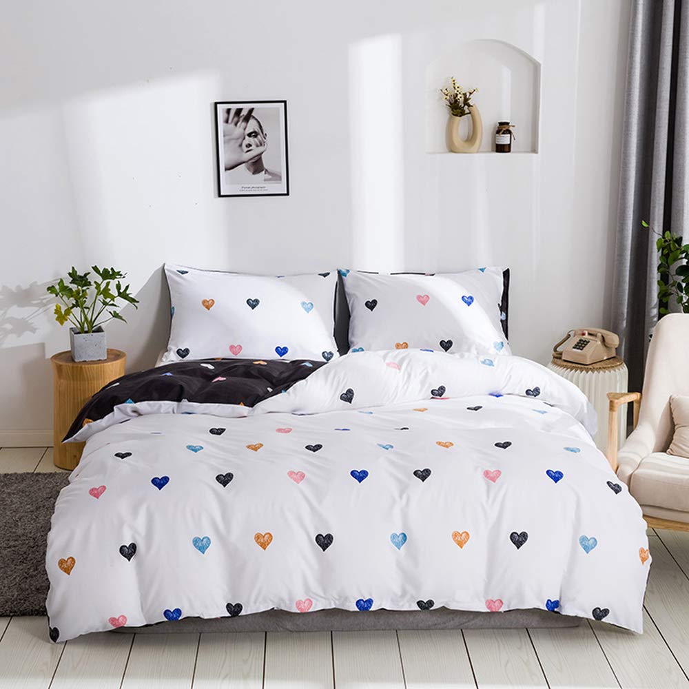 Housse de couette romantique 150x200 cm motif cœur, idée cadeau mariage et crémaillère