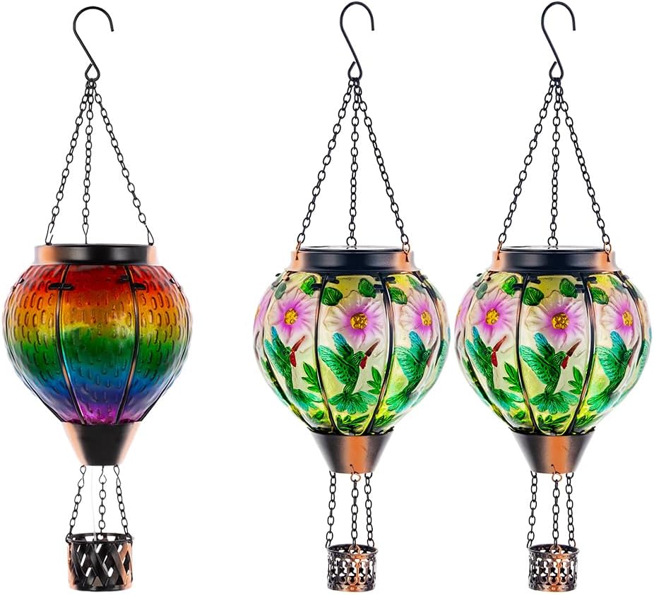 DREAMSOUL Hot Air Balloon Solar Lantern with Candle Holder + 2PCS Hummingbird Hot Air Balloon Solar Lantern