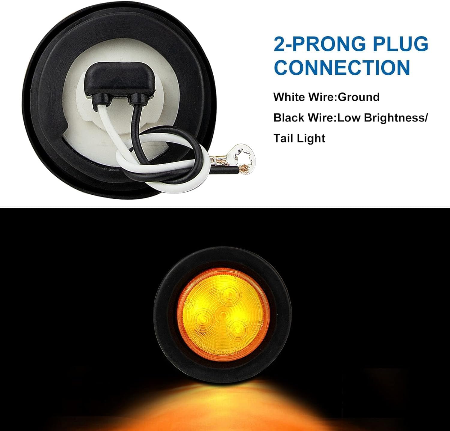 RV Trailer Light LED Side Marker Light Tail Kit 4-LED Reflector Round Running Lights wiith Plug Flush Mount 12V Waterproof Trailer Lights 2'' for Trucks, 5PCS, Amber
