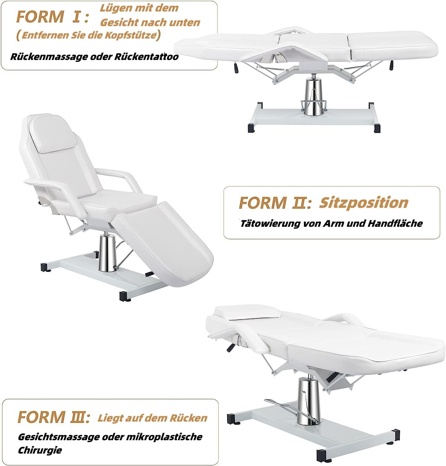 LEADZM Hydraulische Massageliege Weiß | hydraulische Höhenverstellung, ideal für Tattoo, Kosmetik und Massage