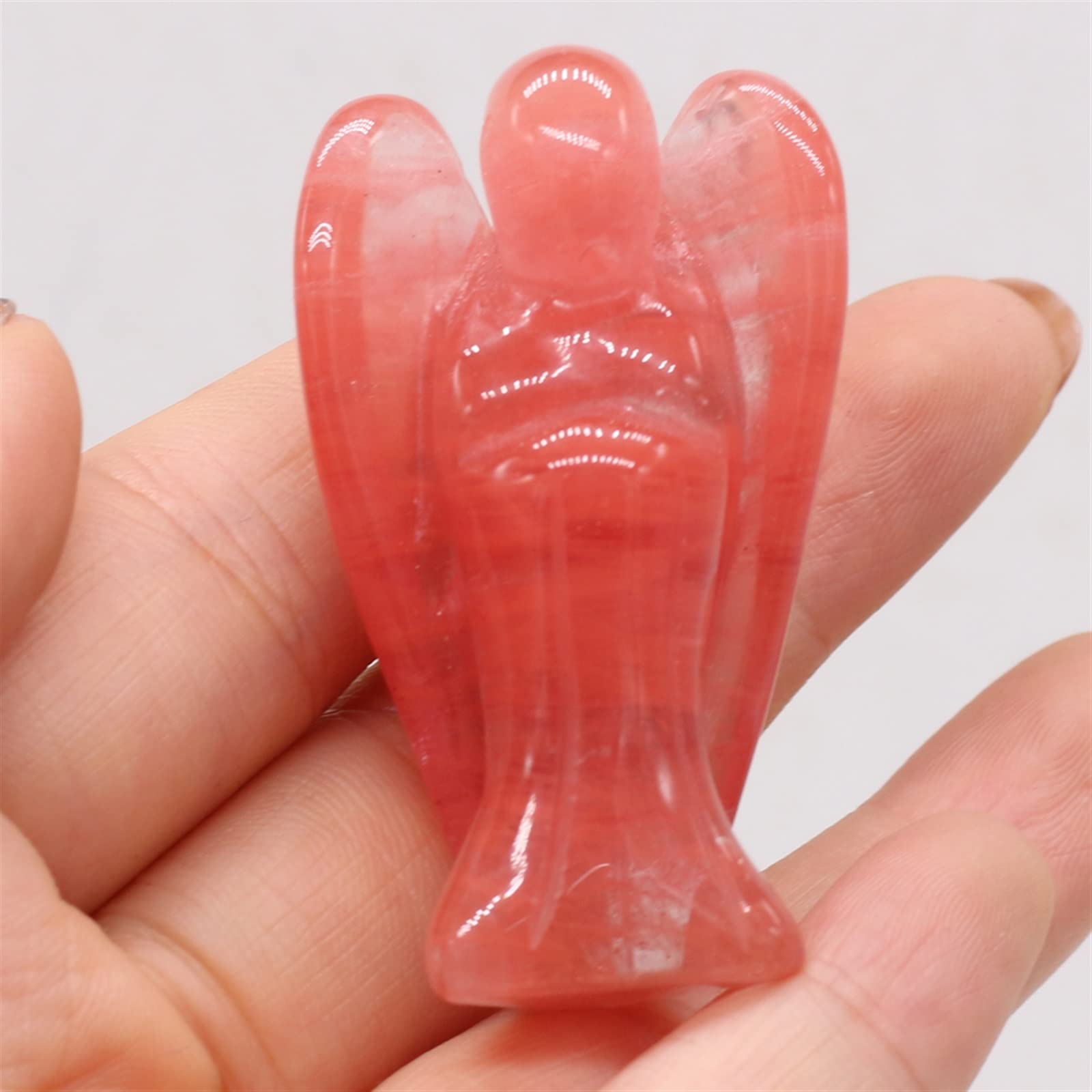 Raumdekoration 30g Naturstein Kristall Pendel Engelsform Heimdekoration Figur Statue Edelstein Ornament 50x35mm 1PC Geschenk (Color : Watermelon Red Stone, Size : 50x35mm)