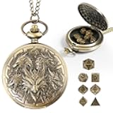 D&D Dice Set,7PCS Metal Dice for Dungeons and Dragons,Mini Dice Set with Pocket Watch Case,Role Playing Board Games Accessories (Dragon, Bronze)