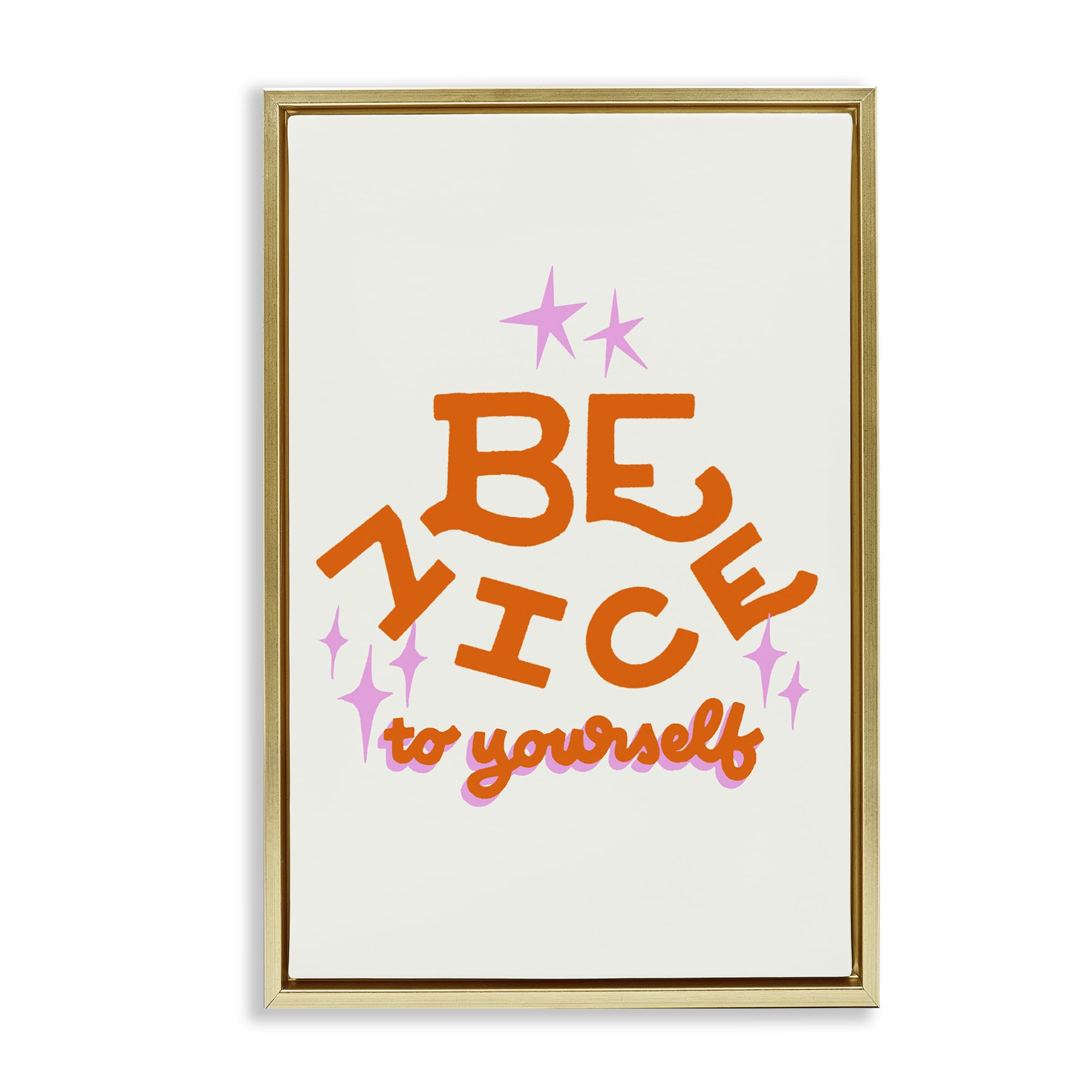 Stupell Industries 'Be Nice To Yourself', Floating Frame Canvas Art, Gold, 17 x 25 Inches, Easy to Hang and Sturdy, Made in USA, by Indira Prieto | IndySign