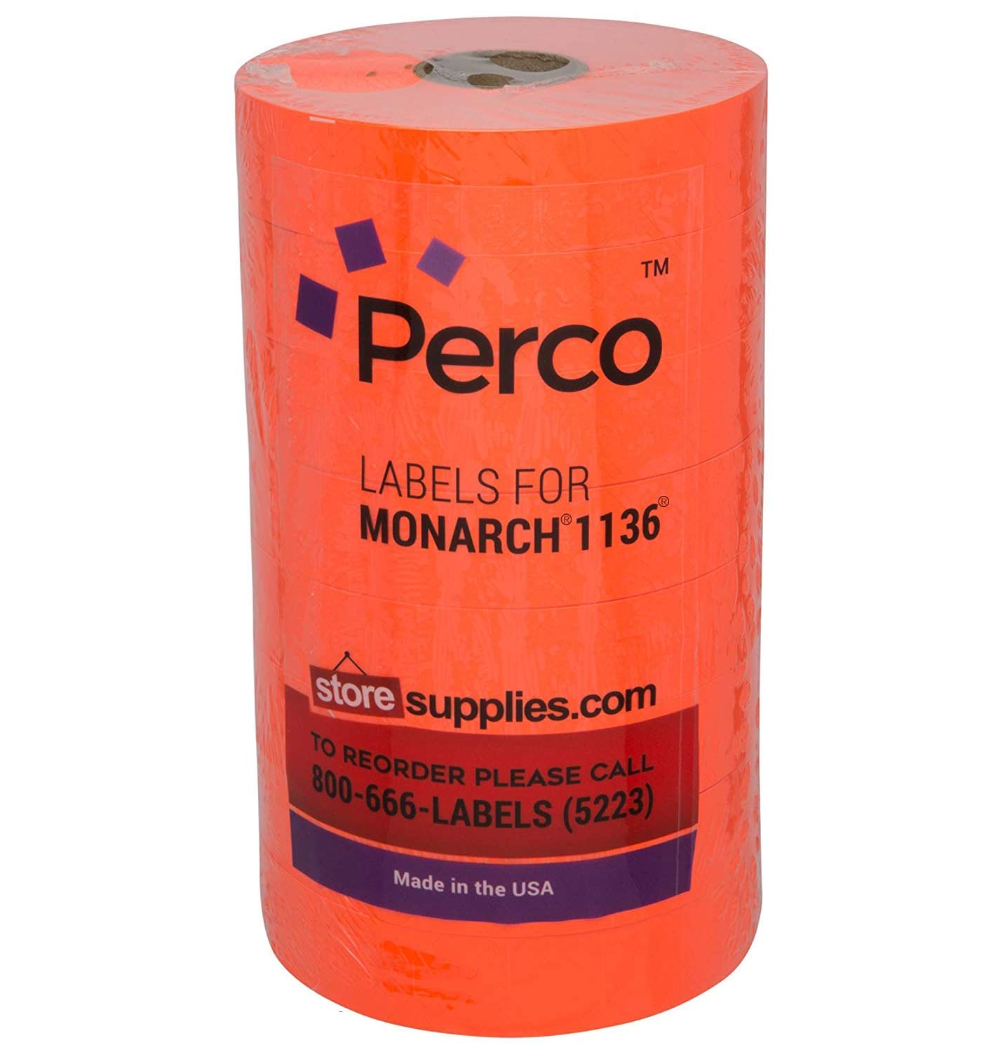 PercoFluorescent Red Pricing Labels for Monarch 1136 Price Gun - 8 Rolls, 14,000 Pricemarking Labels