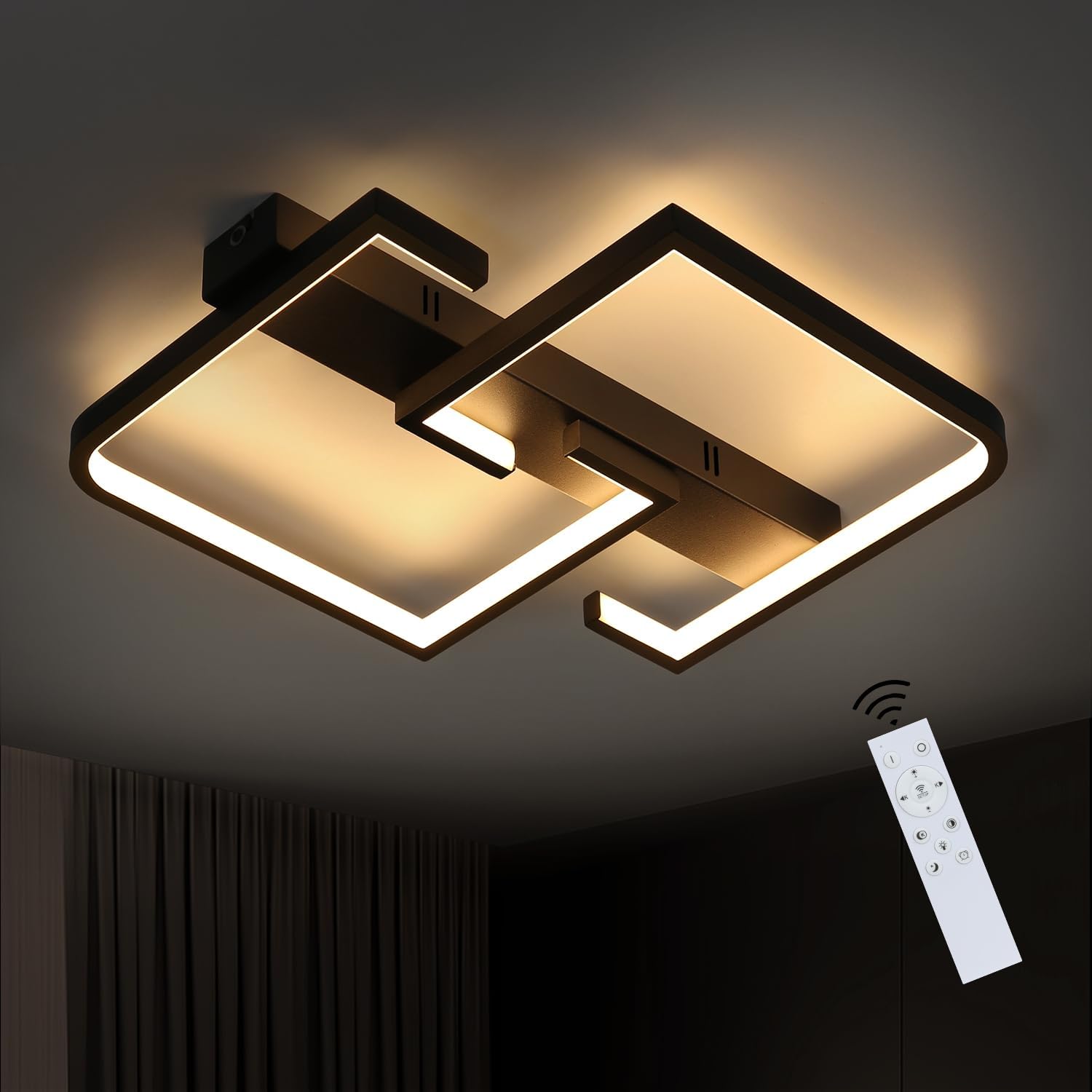 CBJKTX Deckenlampe LED Deckenleuchte Schlafzimmer - Schwarz Wohnzimmerlampe | Dimmbar mit Fernbedienung küchenlampe Modern Design Schlafzimmerlampe Flurlampe für Wohnzimmer Arbeitszimmer küche