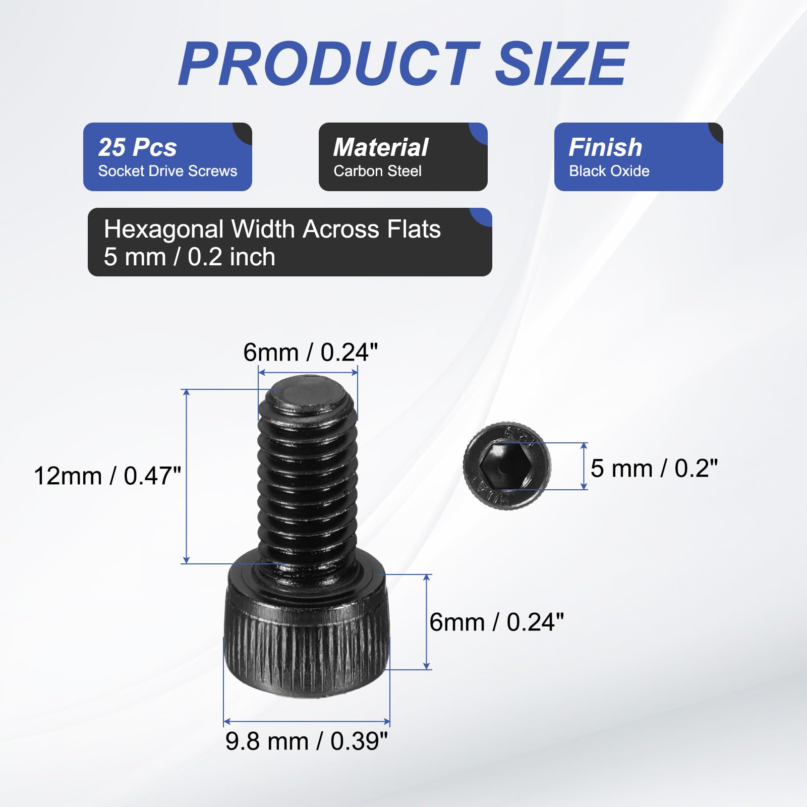 PATIKIL 25 Pcs M6 x 12 mm Hex Socket Head Cap Screws Bolts, 12.9 Grade Carbon Steel Socket Drive Screws, Black Oxide, Full Threads - Image 2