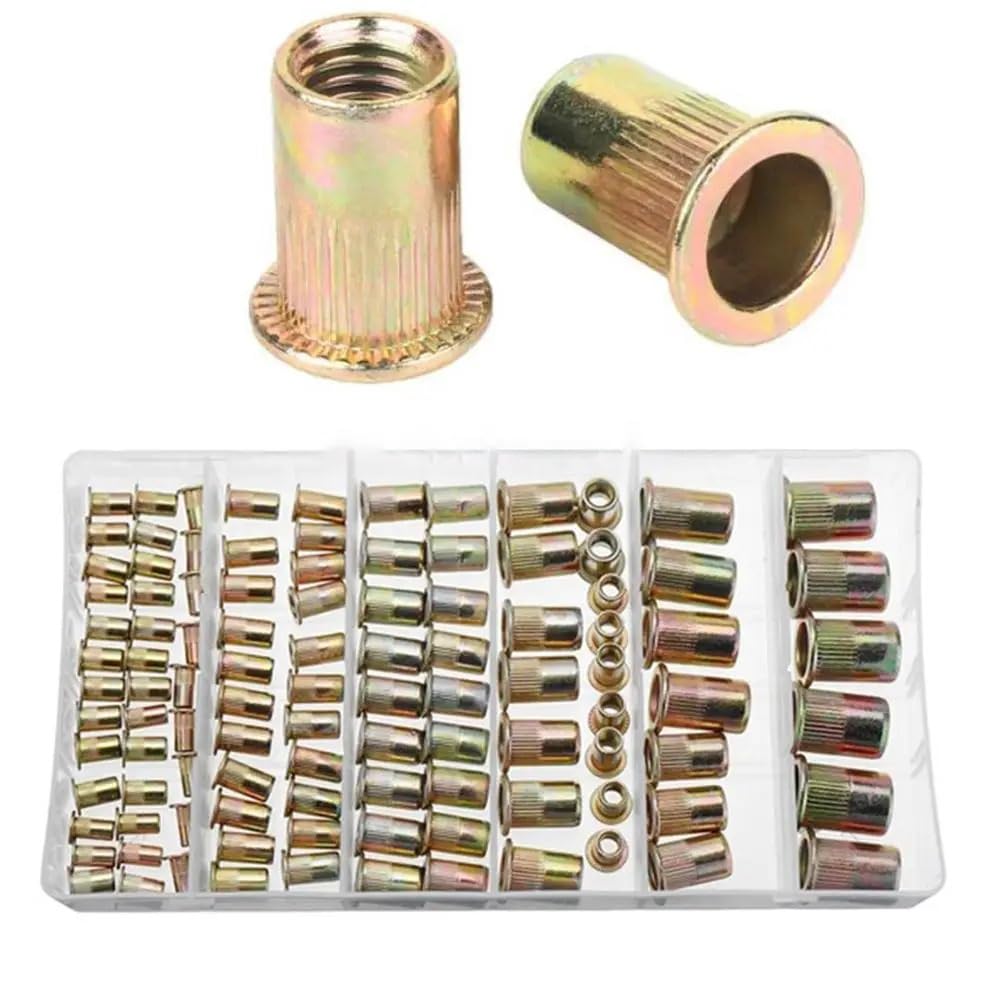 Dado Per Rivetto,Rivetti Filettati 220/170/12 0PCS. Acciaio al carbonio Dadi per rivetti Set M3 M4 M5 M6 M8 M10 Con la scatola Multi Size Inserire Dadi per rivetti di piatto testa filettata Nuts (Siz