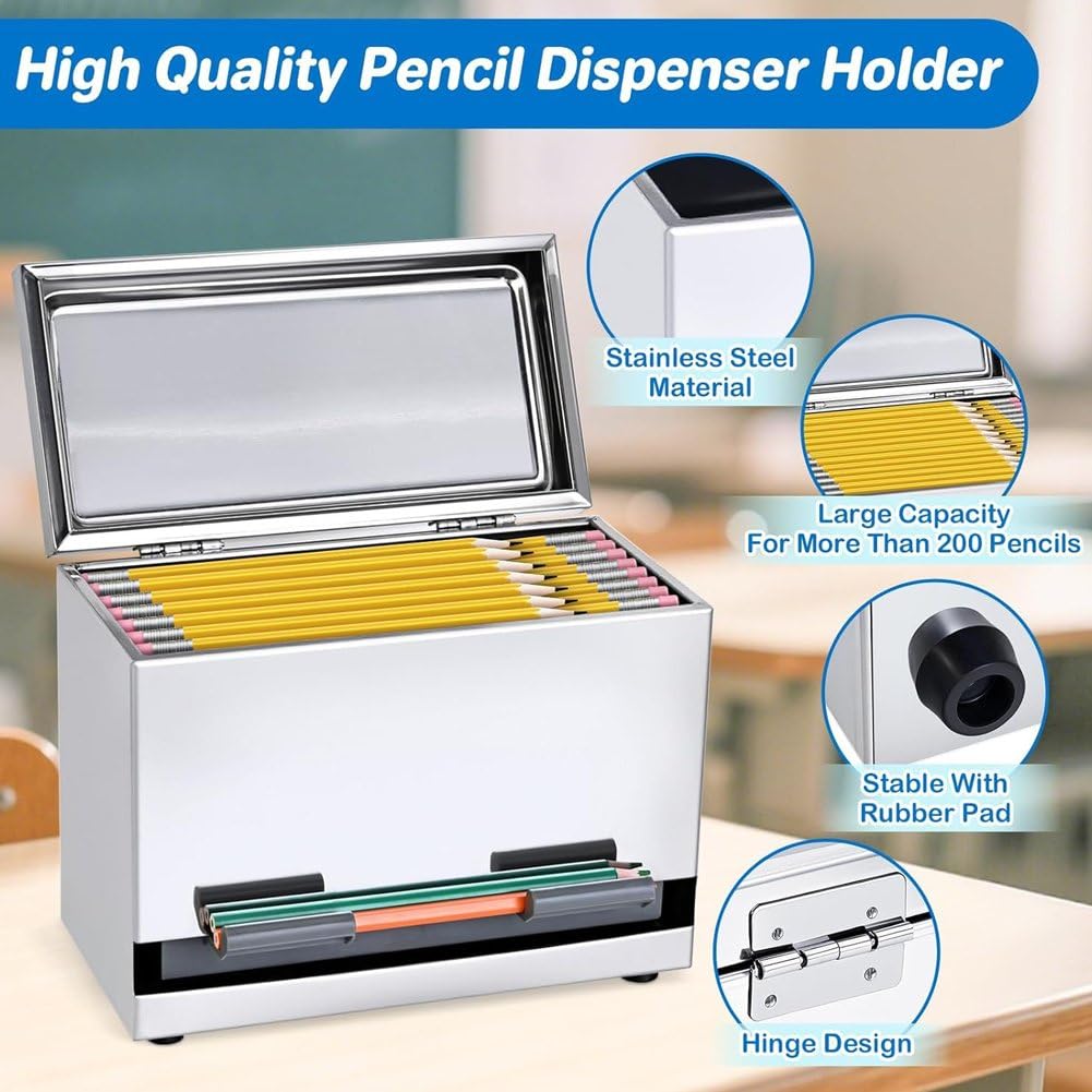 Dispensador De Lápices para Aula, Dispensador De Lápices De Acero Inoxidable para Profesores, Organizador Y Almacenamiento De Portalápices, Dispensadores De Lápices para Aula Y Oficina.