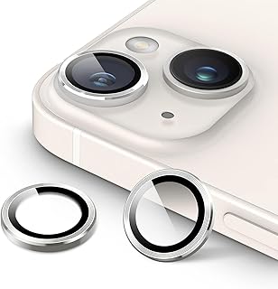 Camera Lens Protector Aluminum Alloy Full Fit Lens Ring Cover with Tempered Glass Circle Film for Apple iPhone 13 6.1 Inch (Silver)