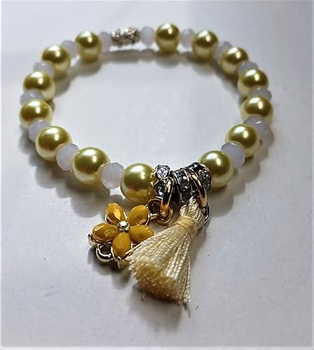 Miniatura 2 de Gold With Flower Charm Beaded Bracelet