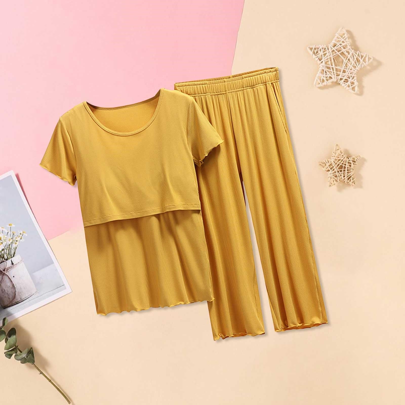Pigiama Manica Pigiameria Allattamento Al seno Camicia Donne e Set T Bambino Maternità Top Pantaloni corti Maternità Sonno Flanella Pigiama Donna Natale
