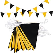 Topeedy 20M Black and Orange Bunting Banner Party Decoration,52pcs Reusable Black Yellow Pennant for Birthday Wedding Party Baby Shower Home or Garden Triangle Flags
