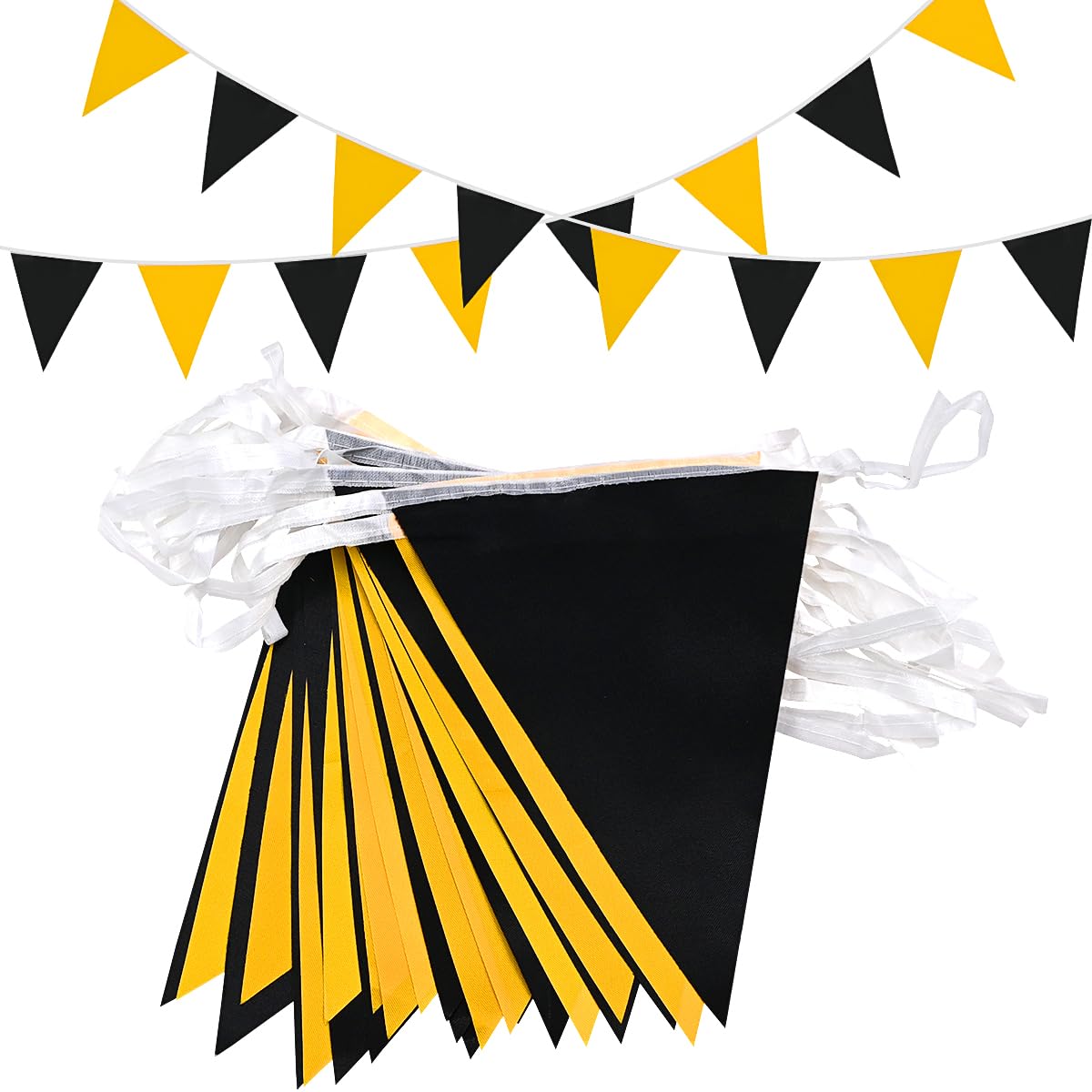 20M Black and Orange Bunting Banner Party Decoration,52pcs Reusable Black Yellow Pennant for Birthday Wedding Party Baby Shower Home or Garden Triangle Flags