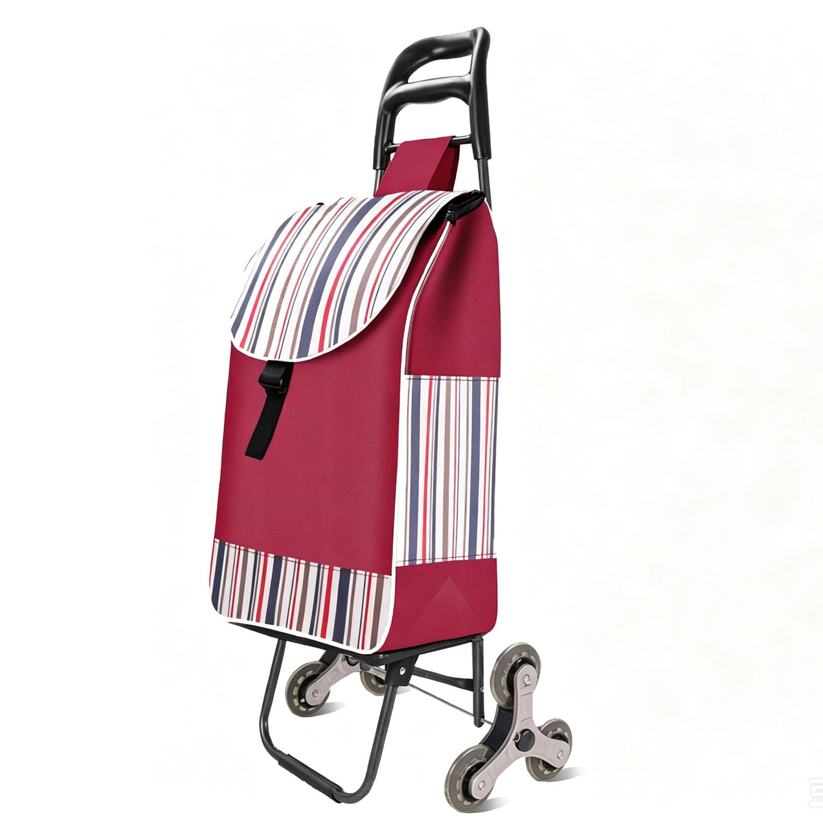 JYHCD Foldable Shopping Cart, Trolley Shopping Groceries Heavy-Duty Truck with Tri-Wheels, Easy To Climb Stairs, with Detachable Bag, Grocery Bag for Easy Storage,Red