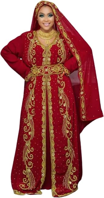 Kaftans for Women Royal Wedding Moroccan Dubai Kaftan Farasha Abaya Ramadan Ethnic Wear Dress by MZ_Creation X-Large, Red