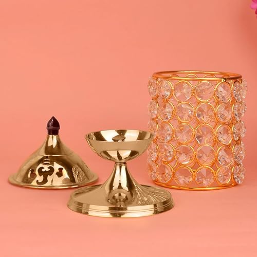 Miniatura 5 de Satvik - Lámpara de cristal decorativa de 7 pulgadas, diseño de Diwali Diwali, decoración de latón, lámpara de aceite de cristal, lámpara de té,