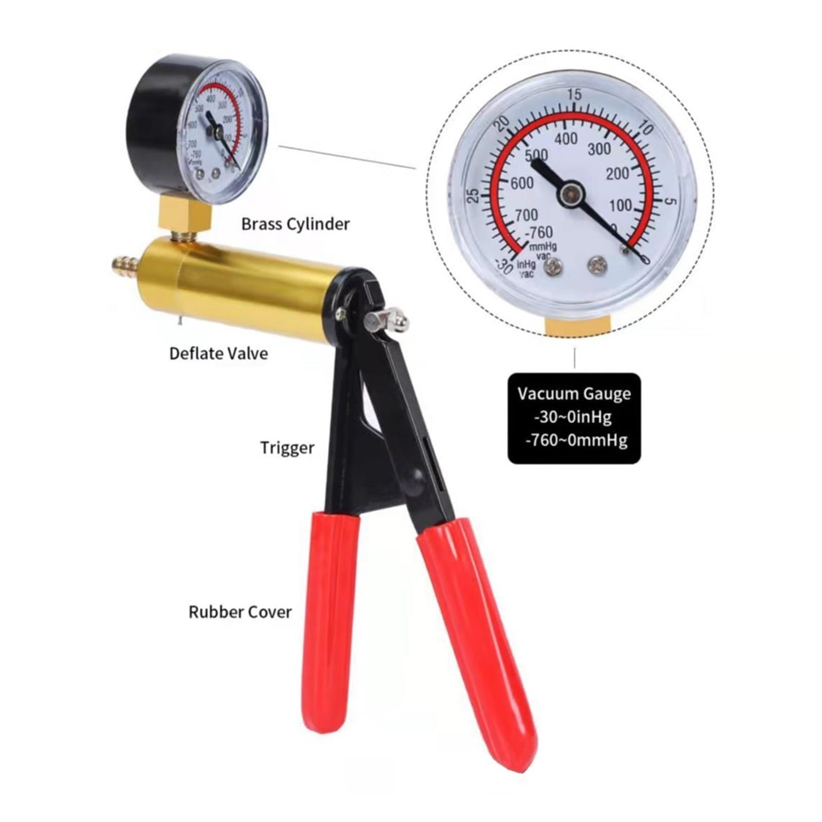 Purgador de líquido de Frenos por vacío Manual Herramientas de purgado Pistola de vacío Kit de comprobador de Bomba Bomba de Aluminio Manómetro de vacío