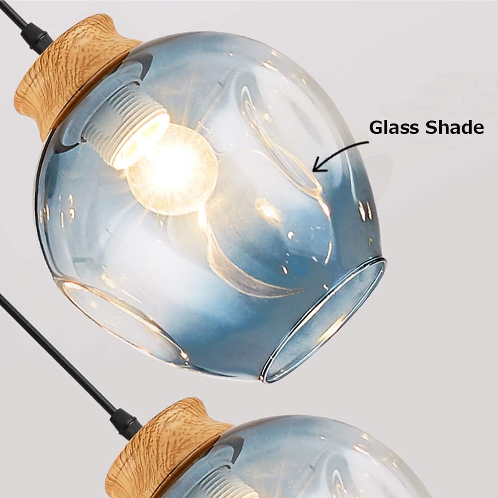 1-Light H-Type Track Pendant Light Ceiling Lamp Set for H-Type Track Nordic Blue Glass Lampshade Wood Socket Loft Style Light Fixtures Minimalist Retro Pendant Light Bulbs Not Included