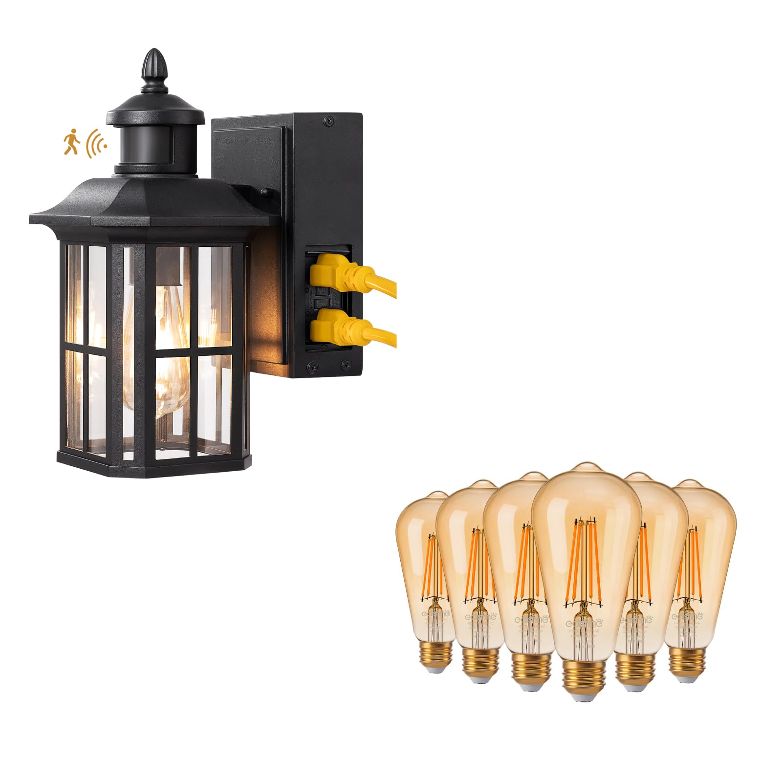 EDISHINE Waterproof Outdoor Wall Light with GFCI Outlet Motion