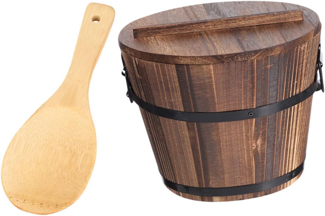 1pc Natural Food Storage Bucket with Lid Practical Household Storage Container for Sushi Bread and Meal Prep Smoothly Polished Design with Anti-hot Handles Versatile Kitchen and Restaurant