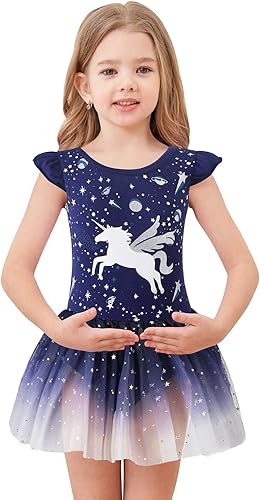 EQSJIU Leotardos de ballet de unicornio con tutú para niñas pequeñas, vestido de falda de tul de algodón para bailar