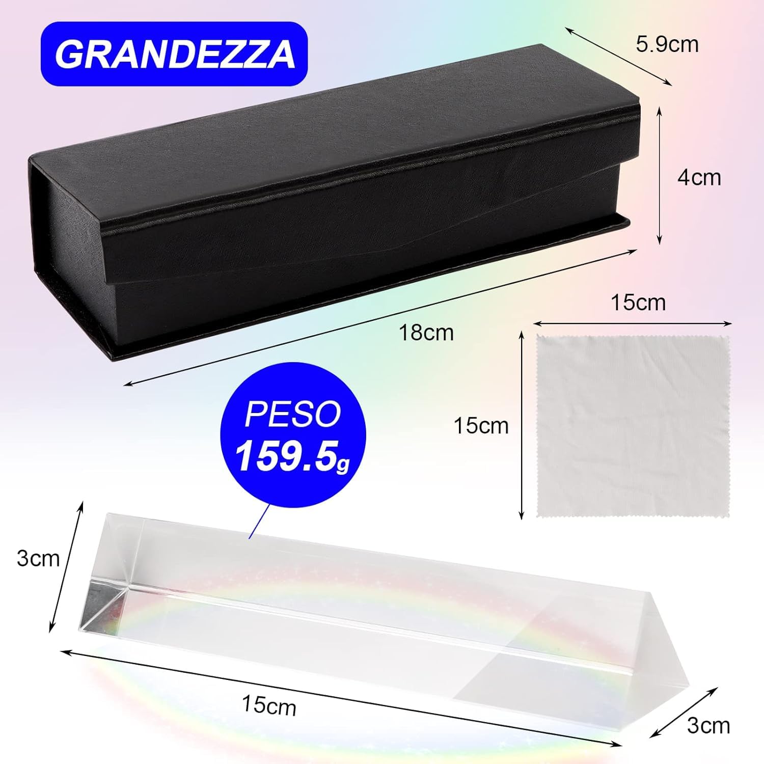 Prisma Triangolare in Cristallo K9, Prisma Ottico per Esperimenti Prisma Fotografia da 15cm con Panno per Occhiali e Confezione Regalo per Studenti, Insegnanti, Blogger di Fotografia…