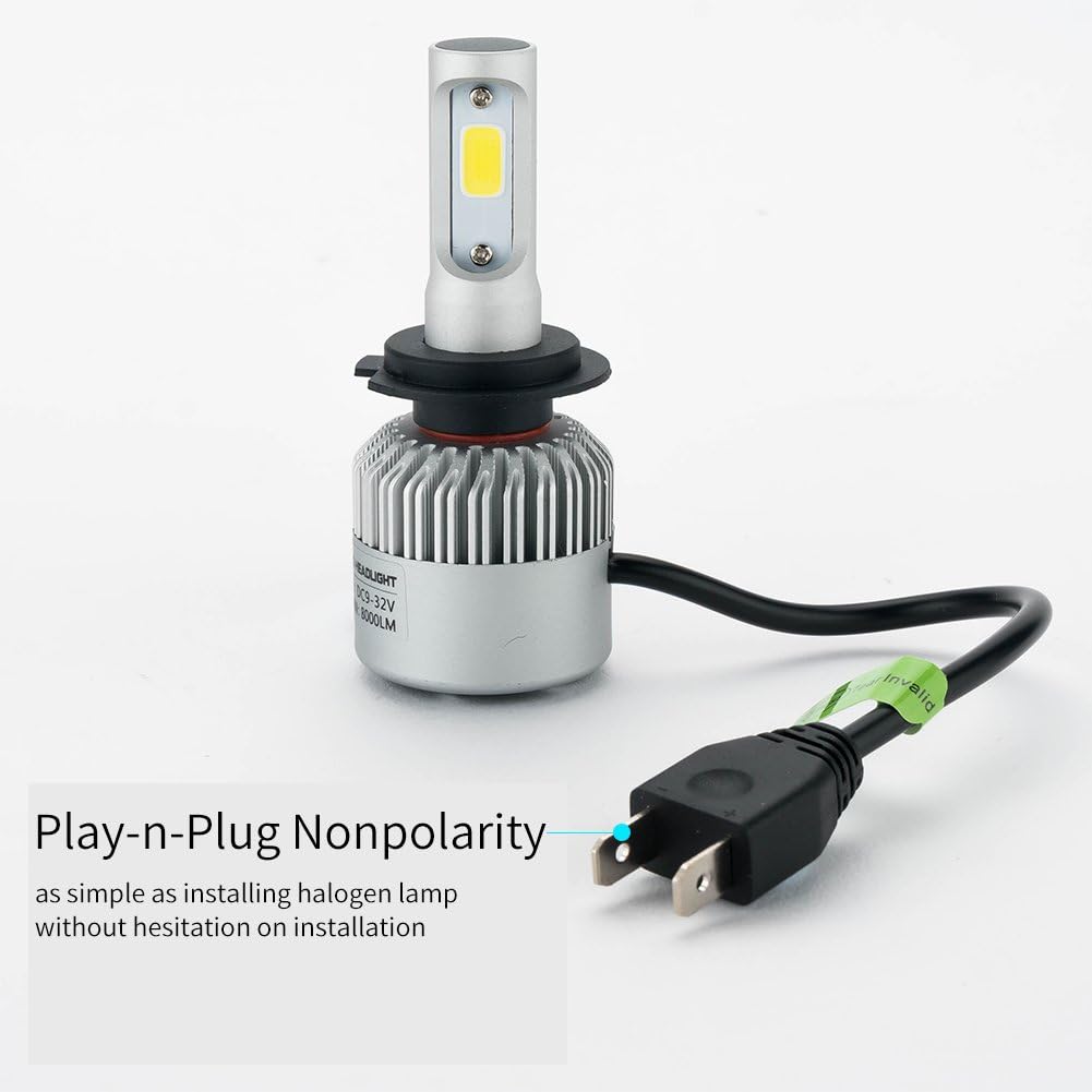 Chylay H7 LED Headlight Bulbs Auto Headlamp High Low Beam & Fog Light, 72W 8000LM 6500K Cool White Car Headlight 2 Bulbs with Aluminum Housing & Turbo Cooling-2 Year Warranty