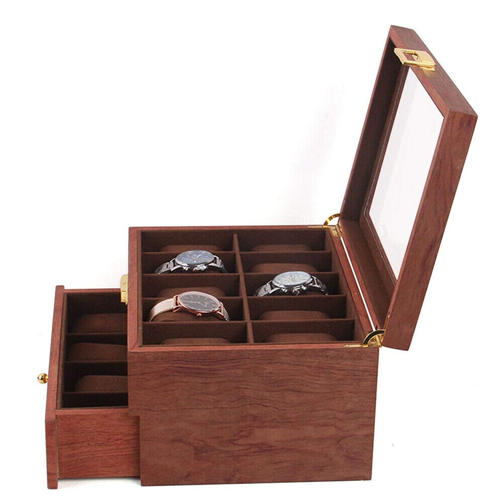 20 Fächer Uhrenbox, Uhren Uhrenaufbewahrungsbox, Organizer Uhrenkasten Rot Holz Schmuckschatulle, Verschließbare Uhrenbox für Herrn Dame