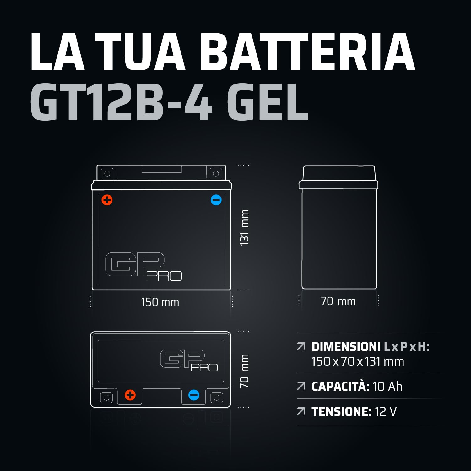 GP-PRO Akumulator rozruchowy GT12B-4 12V 10Ah GEL (podobny do YT12B-4 / YT12B-BS) (bezobsługowy/uszczelniony) akumulator motocyklowy