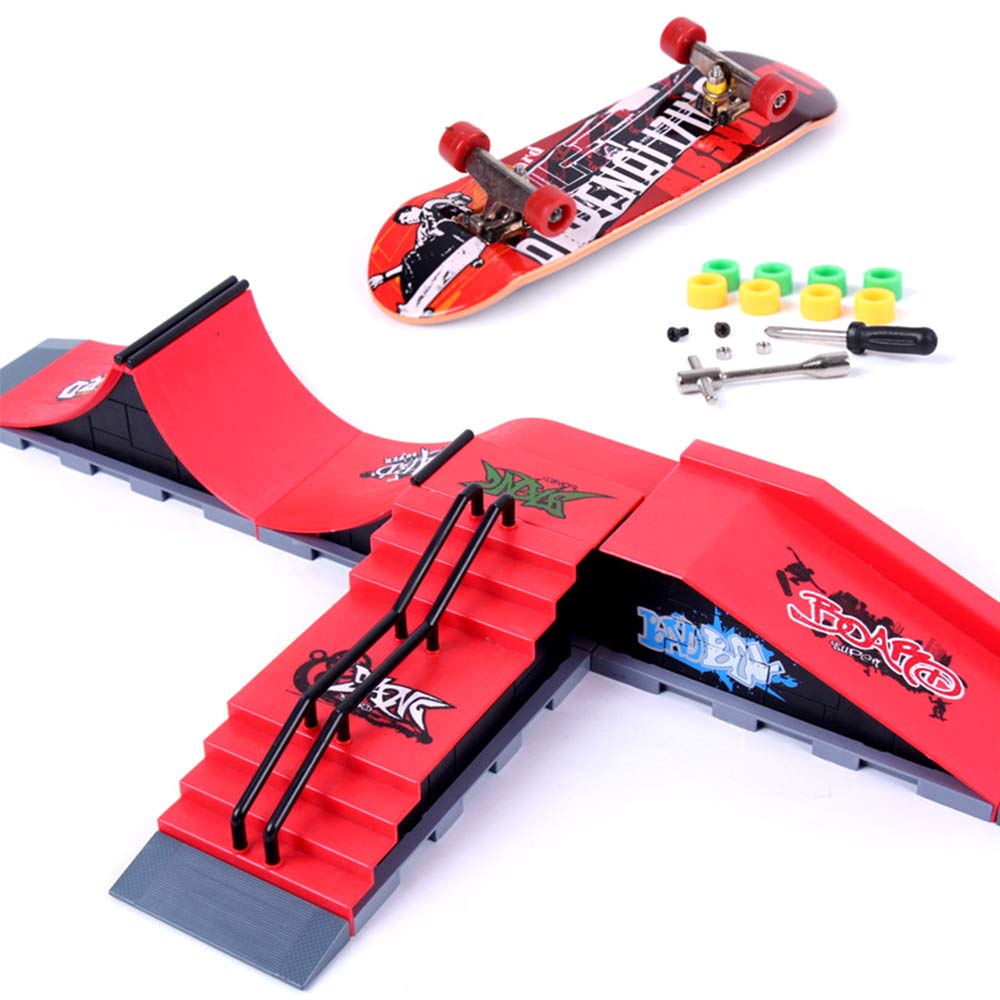 Generico Kit di Pista da Skate per Finger Set Giocativo Educativo con a Rampa in Combinazione DIY Fingerboard ABS Alloy Regalo Appassionati Sport