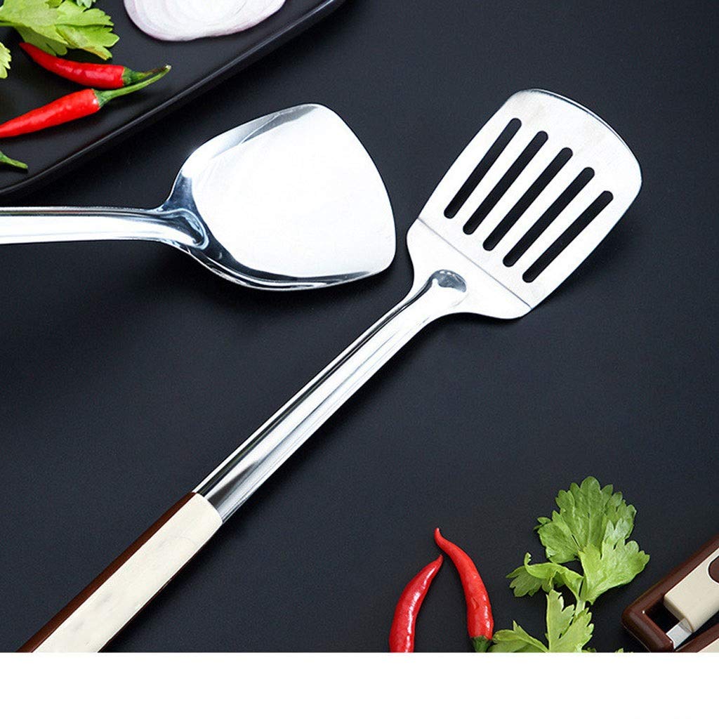 SKUZA Juego de Utensilios de Cocina, 4 Piezas de Utensilios de Cocina de Acero Inoxidable, espátulas for Carne frita, Pala, Cuchara de Sopa, espátula ranurada, cucharones, Herramienta de Cocina