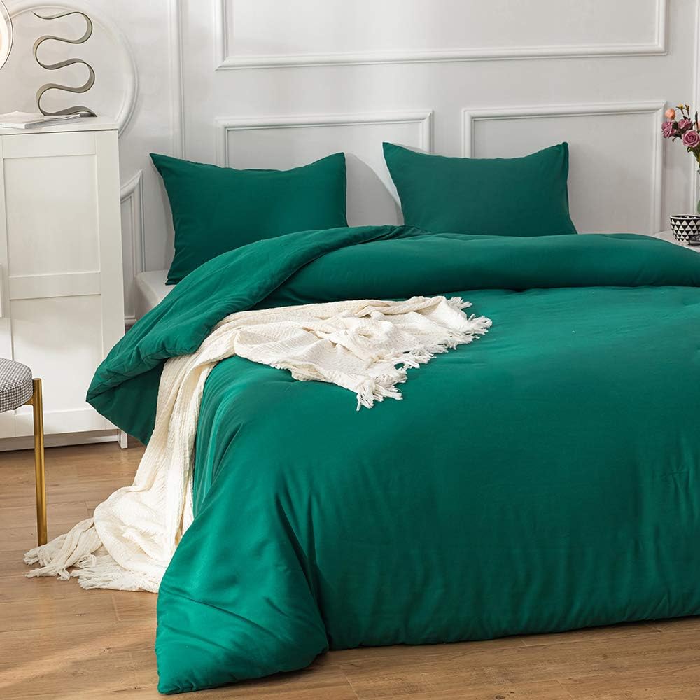 CLOTHKNOW Green King Comforter Sets Emerald Green Bedding Comforter Set Women Men Comforter Dark Green Comforter Solid Bedding Soft Luxury Bedding King Bed