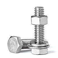 Vista 1 de Kit surtido de tornillos de cabeza hexagonal de 5/16-18 x 1-1/2 pulgadas, tuercas, arandelas planas y de bloqueo, acero inoxidable 304 (18-8), rosca