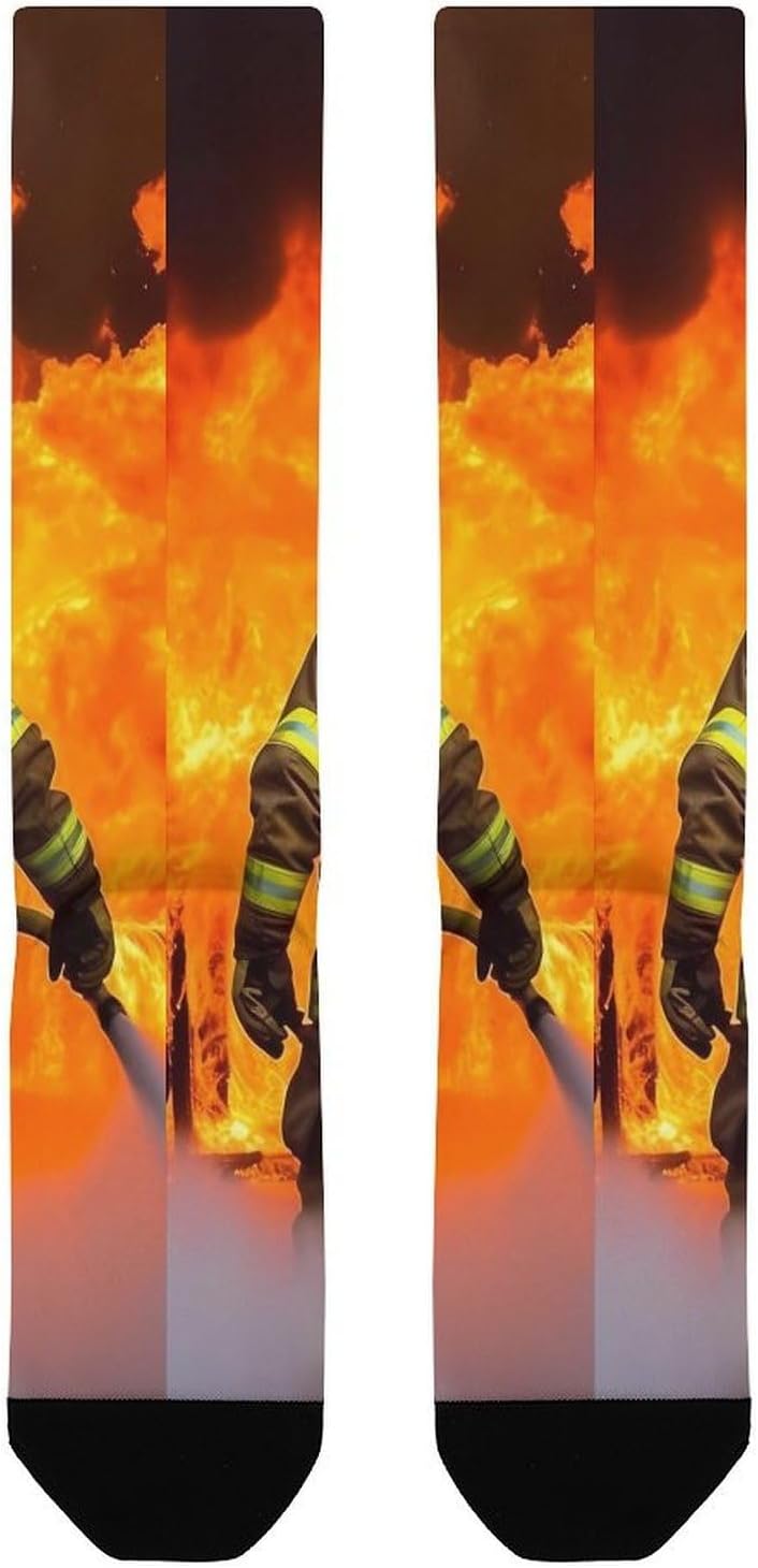 Firefighter Fireman Flame Knee High Soccer Socks Moisture Wicking